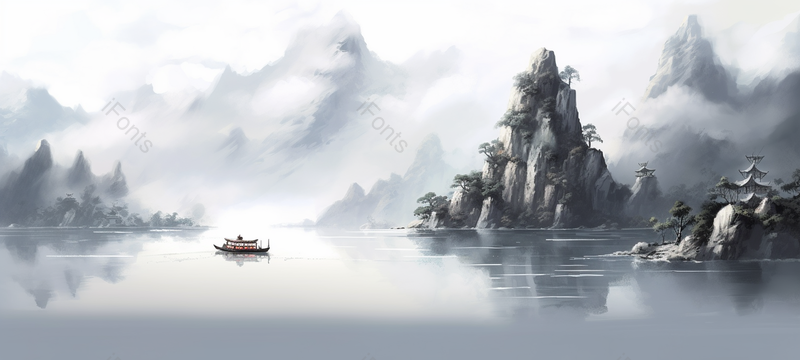新中式水墨风山水湖面背景图,插画/手绘图,插画/手绘图库,插画/手绘图下载,插画/手绘